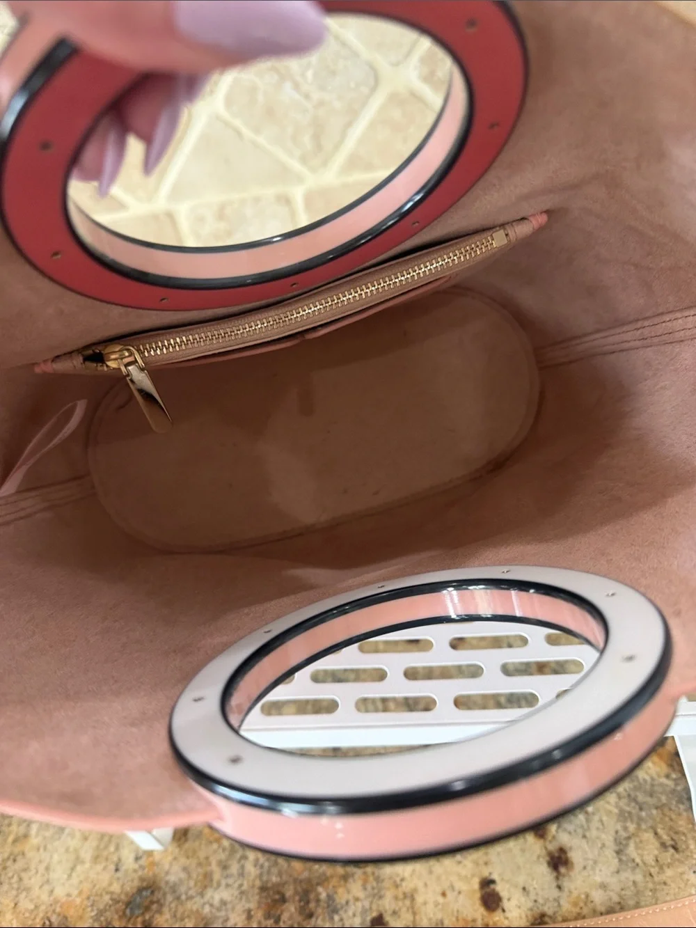 kate spade Colorblock Pink/tan Leather Shoulder Bag with Circular Handle